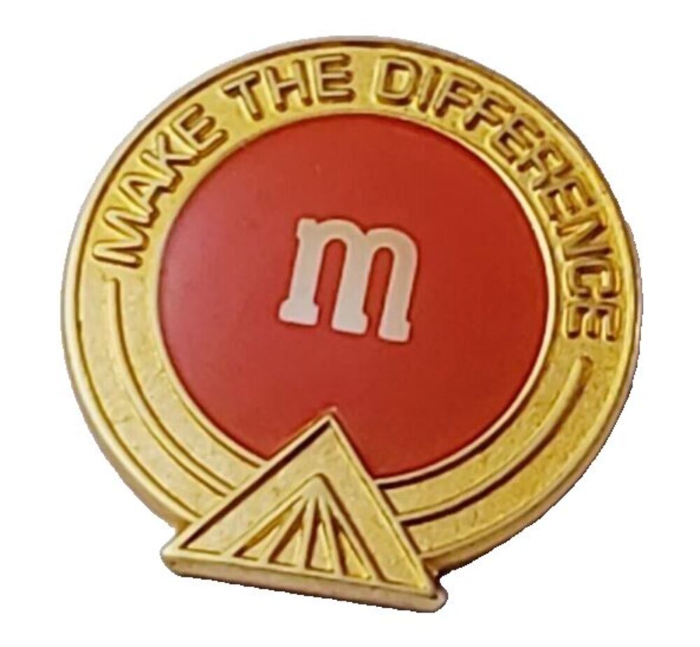 1999 M&M Mars Make A Difference - Red M&M Gold tone Inclusion Award Lapel  Pin